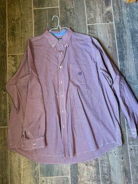 Chaps Men’s Long-Sleeve Micro-Check Shirt in Burgundy Check